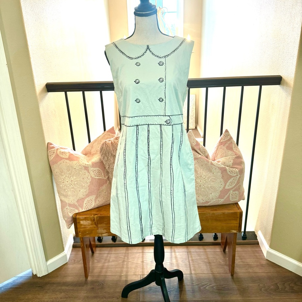 Blue faux design pencil dress, dear creatures blue Alice in wonderland dress